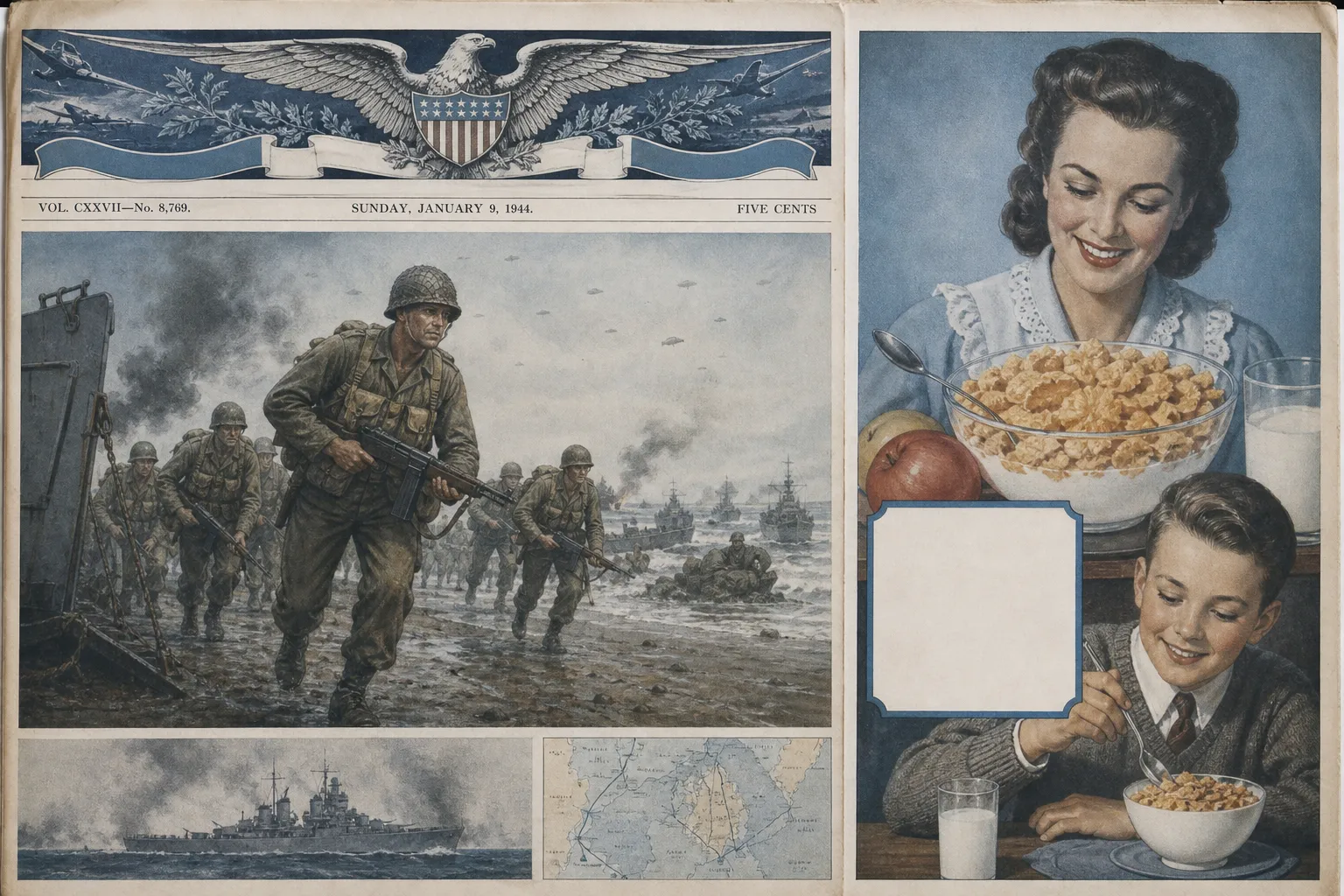 Reconstrucción de un anuncio de cereales de desayuno de 1944