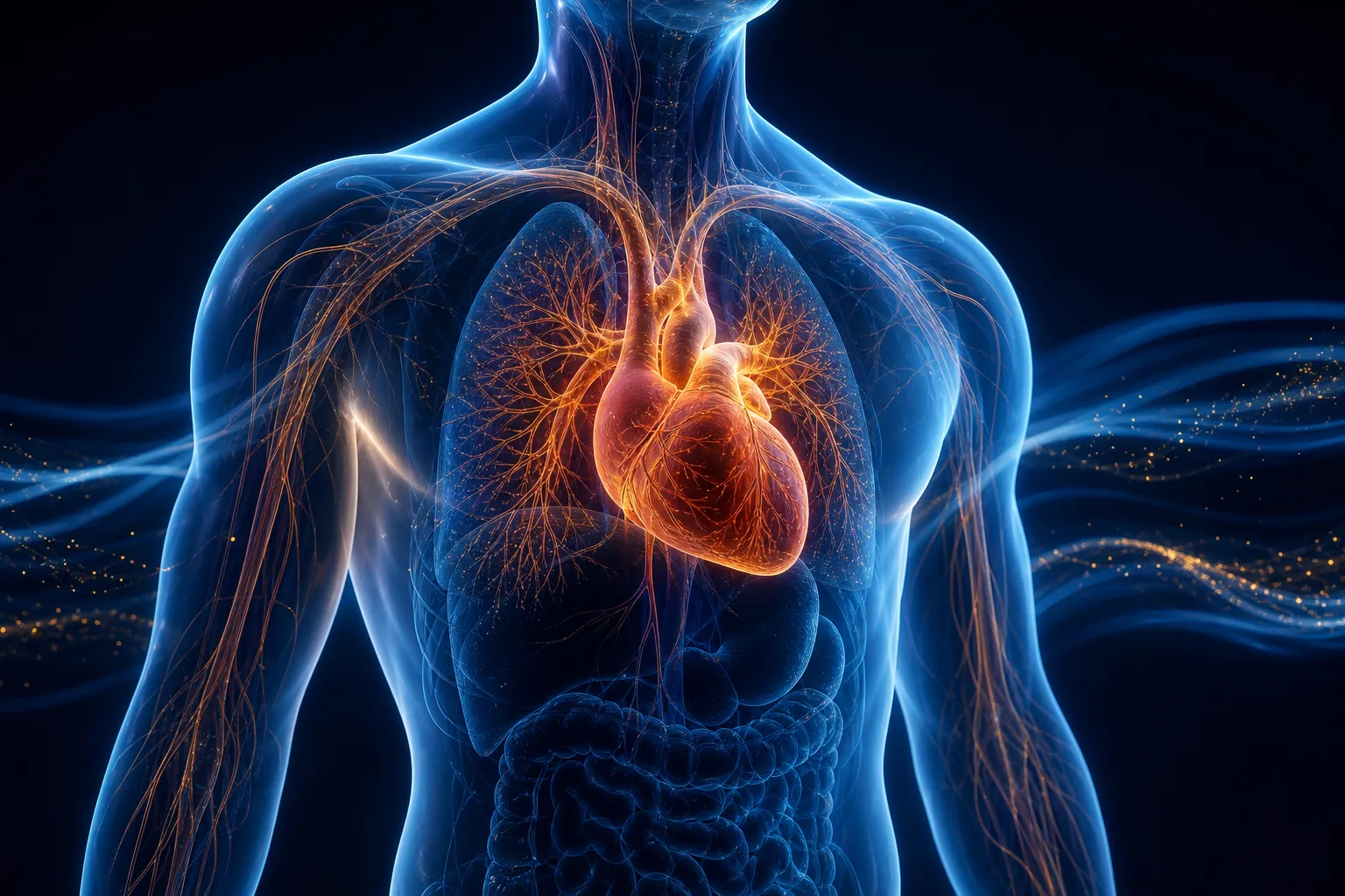 Visualización médica del corazón y el sistema circulatorio