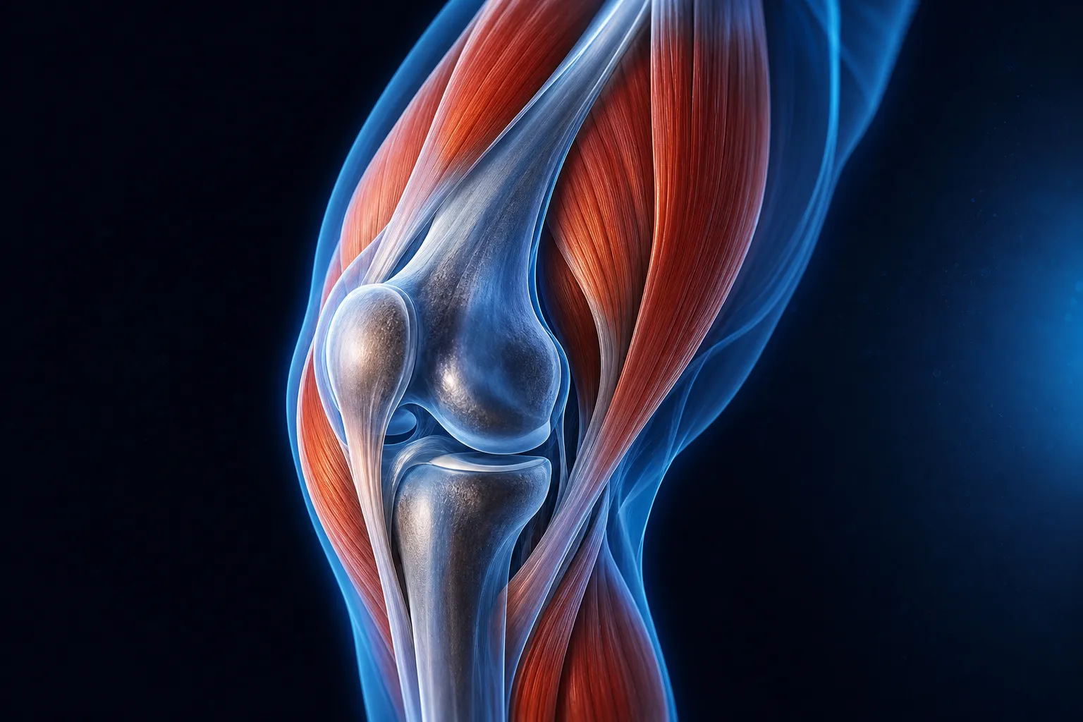Ilustración científica de articulación protegida por músculo fuerte